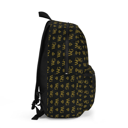 'WG' Luxury Pattern Backpack — Beige Designer-Style School & Travel Bag