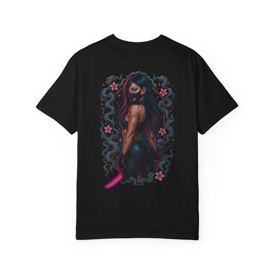 Female Ninja Graphic T-Shirt — Neon Sakura Back Art