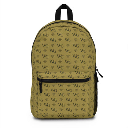 'WG' Luxury Pattern Backpack — Beige Designer-Style School & Travel Bag