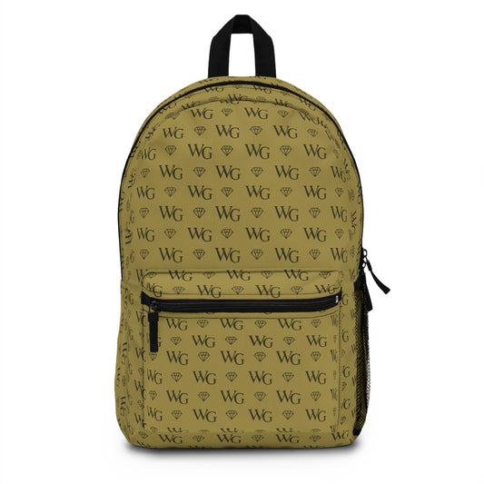 'WG' Luxury Pattern Backpack — Beige Designer-Style School & Travel Bag