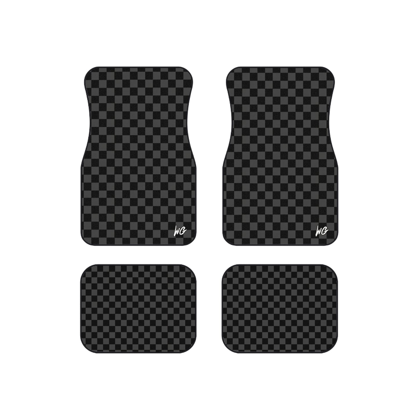 Checkered Black Car Floor Mats (Set of 4) — Non-Slip Universal Auto Carpets