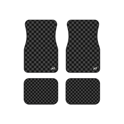 Checkered Black Car Floor Mats (Set of 4) — Non-Slip Universal Auto Carpets