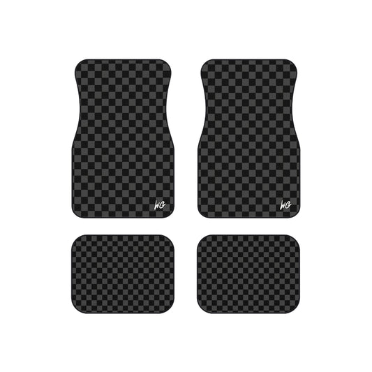 Checkered Black Car Floor Mats (Set of 4) — Non-Slip Universal Auto Carpets