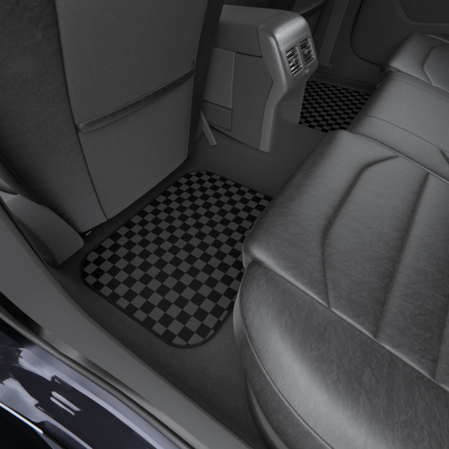 Checkered Black Car Floor Mats (Set of 4) — Non-Slip Universal Auto Carpets