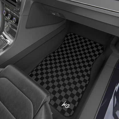 Checkered Black Car Floor Mats (Set of 4) — Non-Slip Universal Auto Carpets