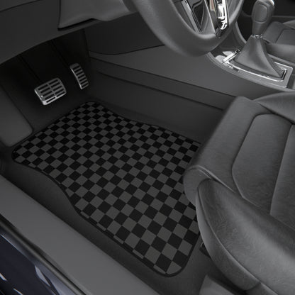 Checkered Black Car Floor Mats (Set of 4) — Non-Slip Universal Auto Carpets