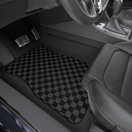 Checkered Black Car Floor Mats (Set of 4) — Non-Slip Universal Auto Carpets