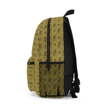 'WG' Luxury Pattern Backpack — Beige Designer-Style School & Travel Bag